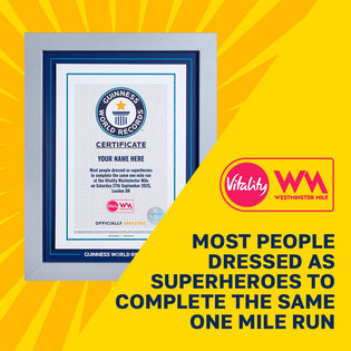 Record Participant Certificate Most People Dressed as Superheroes to Complete the same One Mile Run