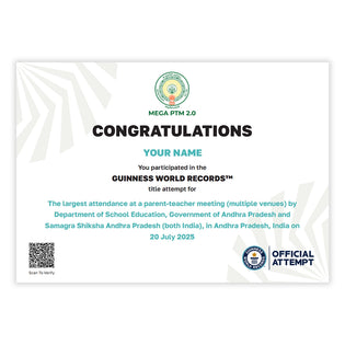 a white digital certificate celebrating the record for the Largest Attendance At A Parent-Teacher Meeting Multiple Venue