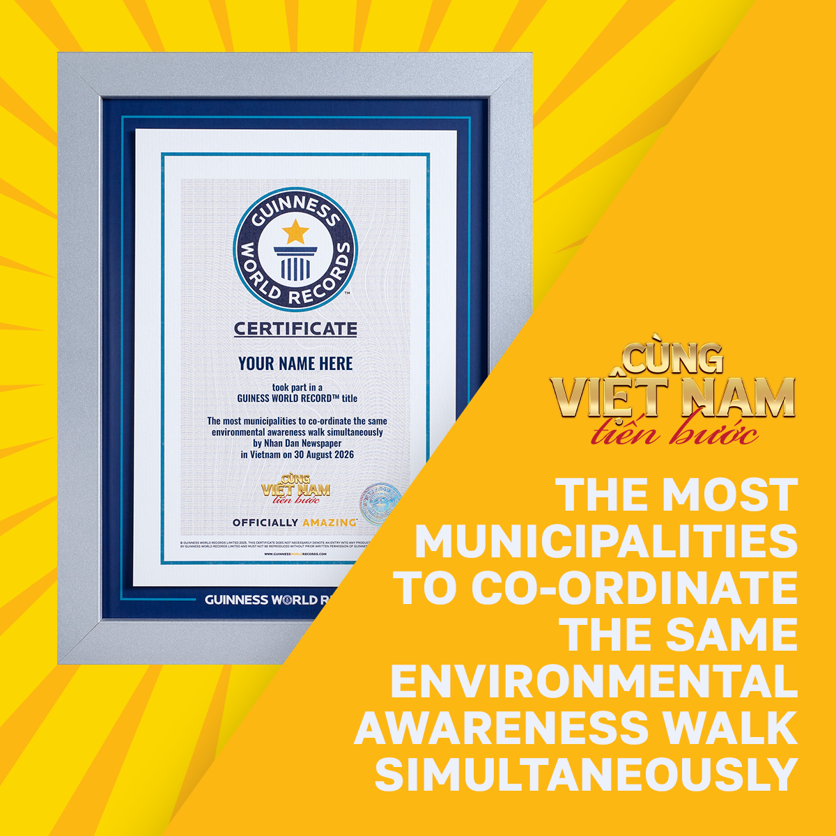Record Participant Certificate Most Municipalities to Co-ordinate the Same Environmental Awareness Walk / <p style="color: #d9534f; font-weight: bold;">   Special Price Available Until Sep 9, 9:00 AM BST — Don't Miss Out! </p>