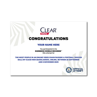 White Digital Participation Certficate for the client Clear Men with their record title