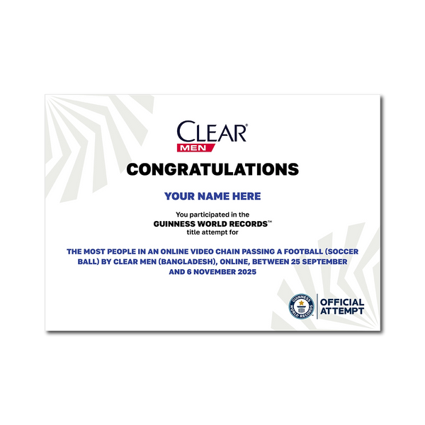 White Digital Participation Certficate for the client Clear Men with their record title