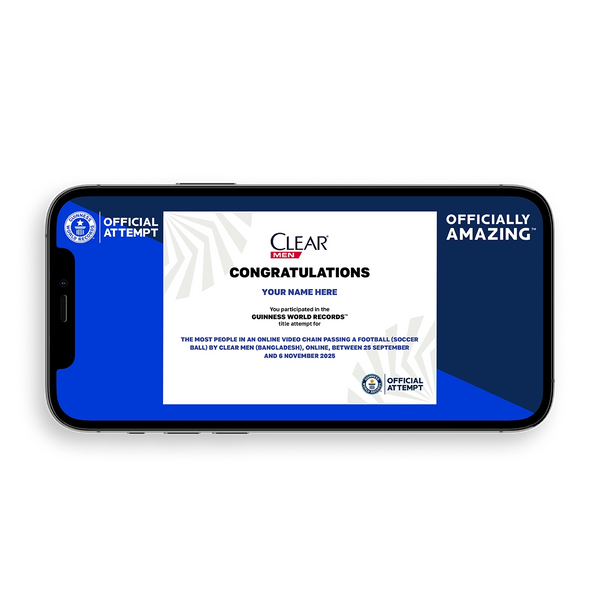 Phone displaying a Digital Participation Certficate for the client Clear Men 