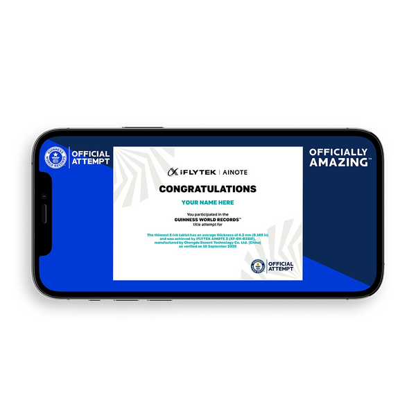 phone displaying the Digital Participation Certificate for iFLYTEK AINOTE