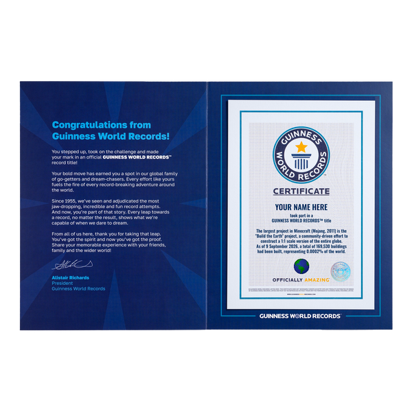 Record Participant Certificate The Largest Project in Minecraft 