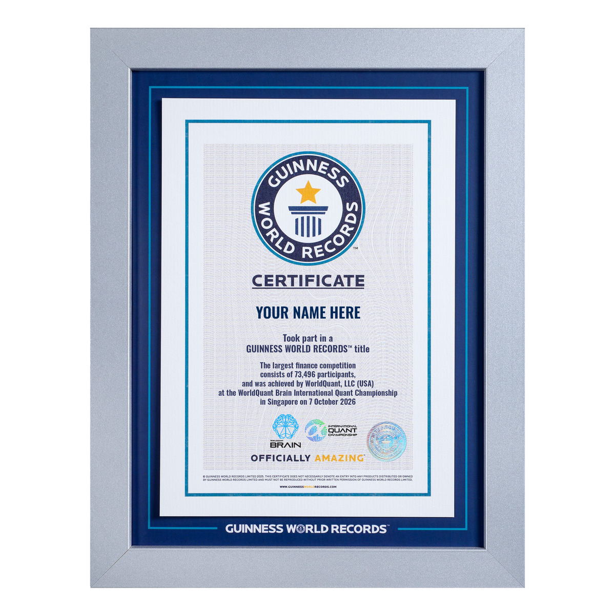 Record Participant Certificate The Largest Finance Competition