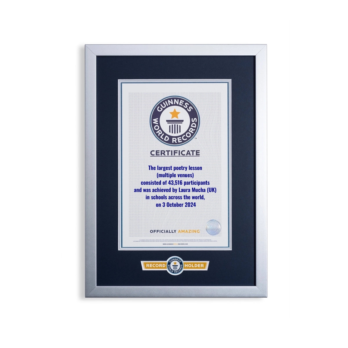 Record Holder Certificate The Largest Poetry Lesson