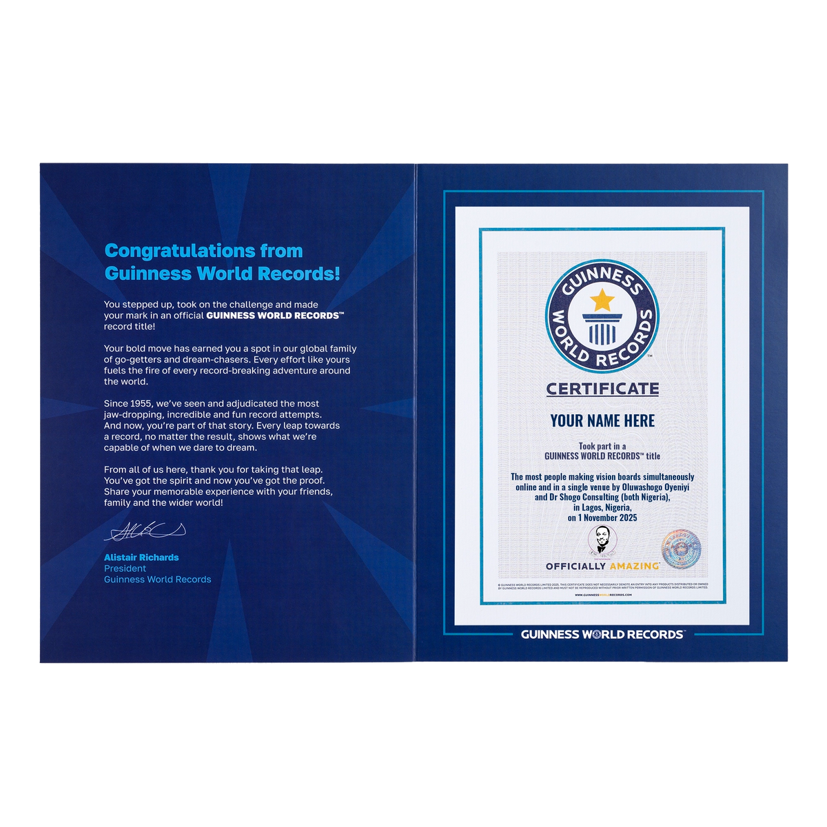 Record Participant Certificate The Most People Making Vision Boards Simultaneously