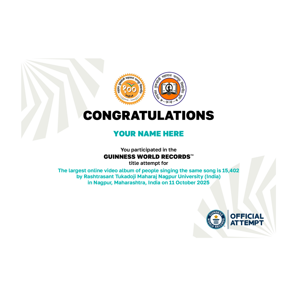 Digital Participation Certificate Largest Online Video Album of People Singing the Same Song