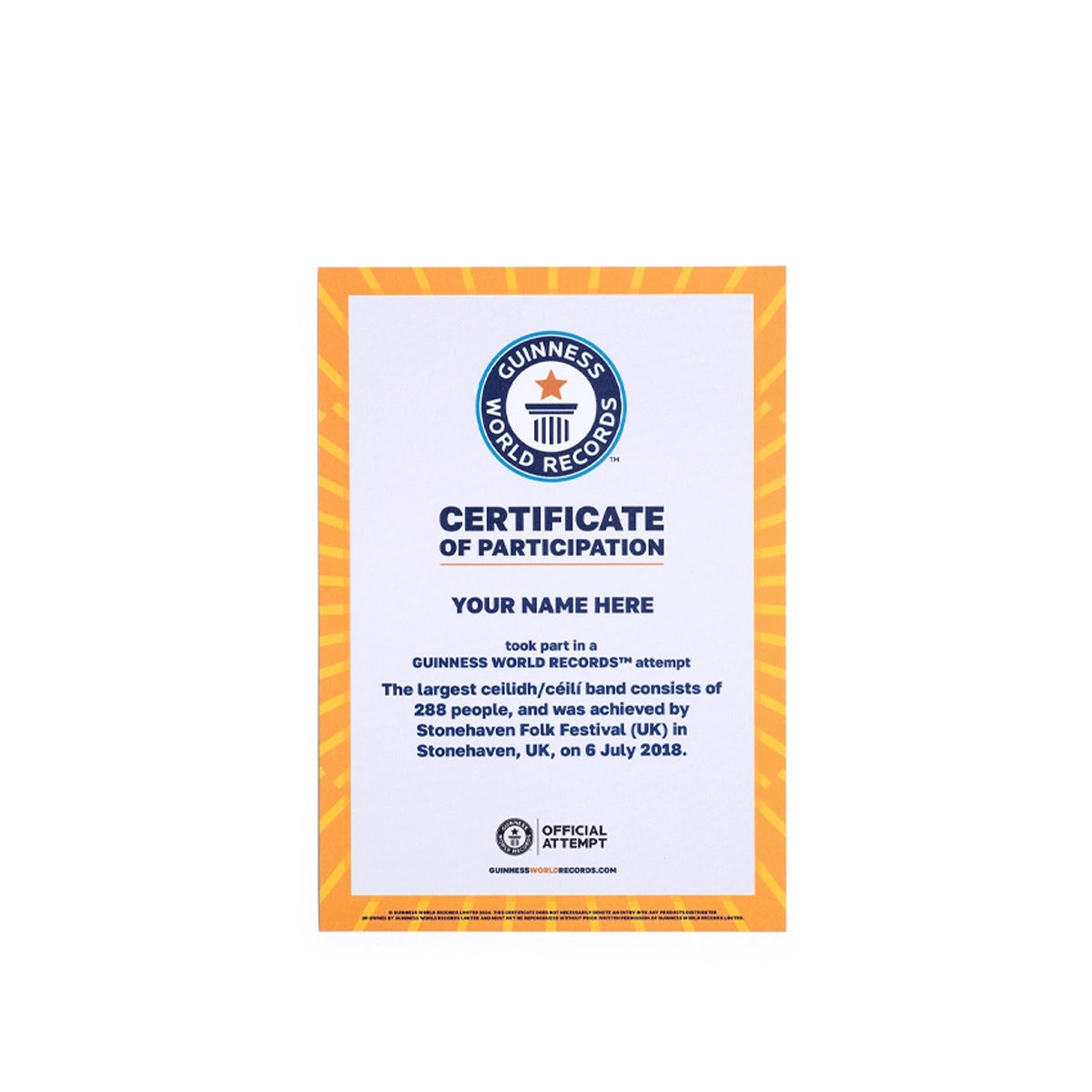 Printed Certificate Of Participation America