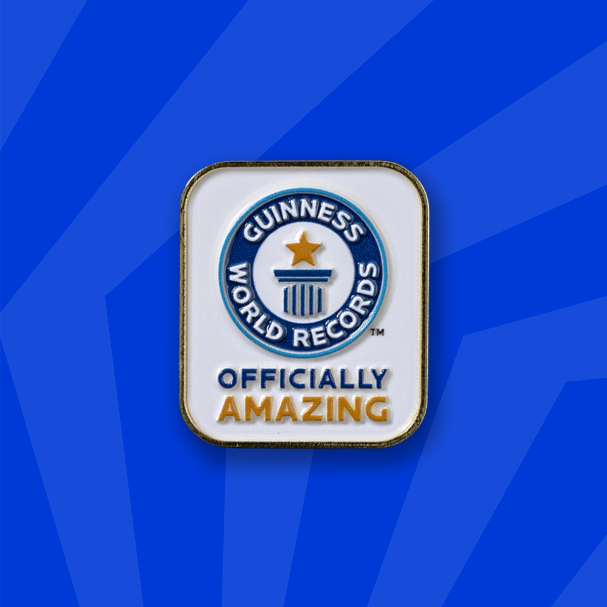 Guinness World Records badge on a blue geometric pattern background